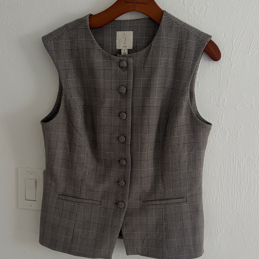 Joie Black and White Plaid Vest